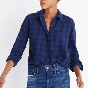 Madewell Blue Plaid Arion Wrap Front Button Down Shirt